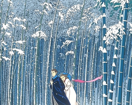 わたせせいぞうの絵画作品　タイトルは向かう明日－雪の竹林－ (2001)